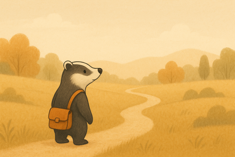 A cute badger, heading of to a journey.